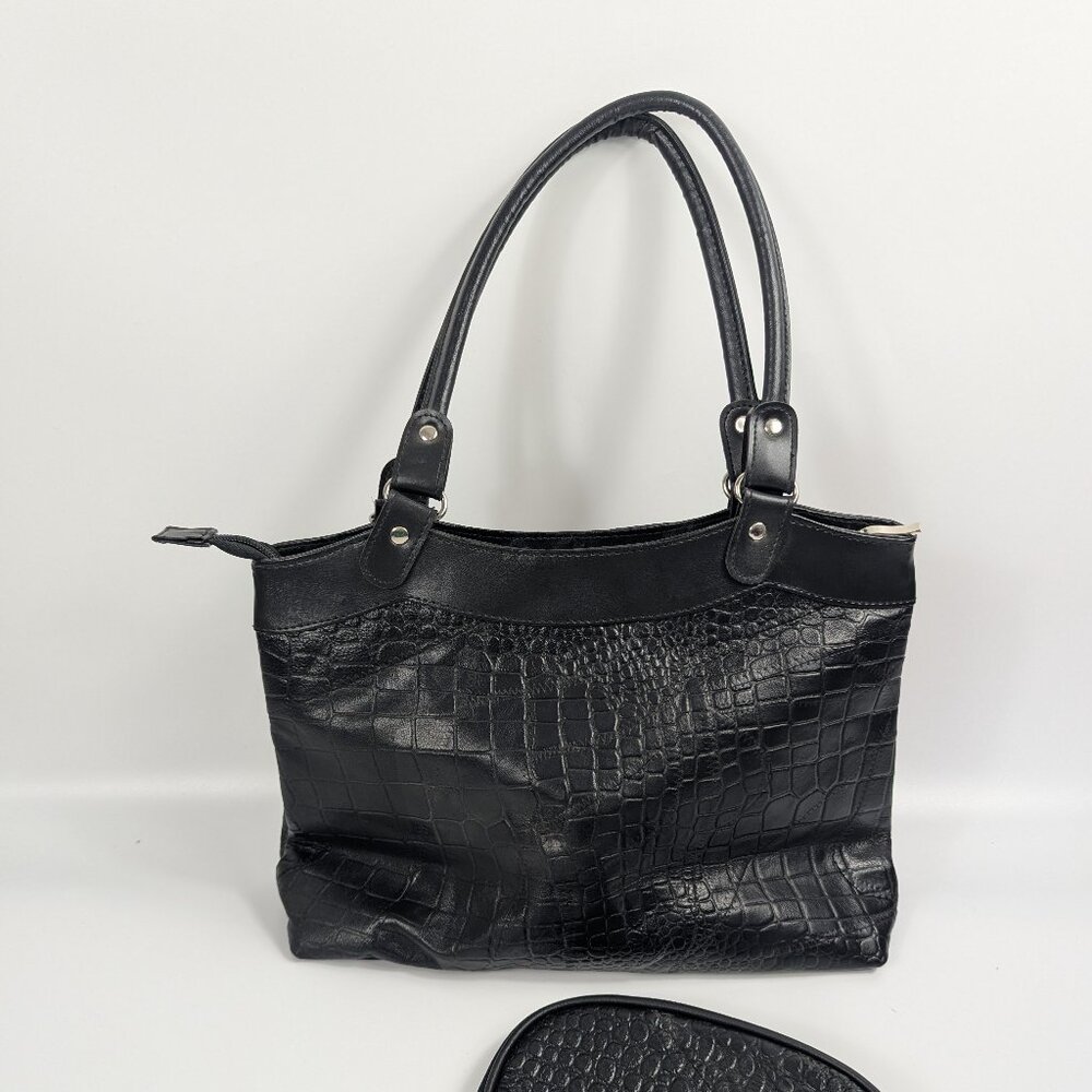 80% Patchwork Black Leather Double Strap Handbag … - image 2